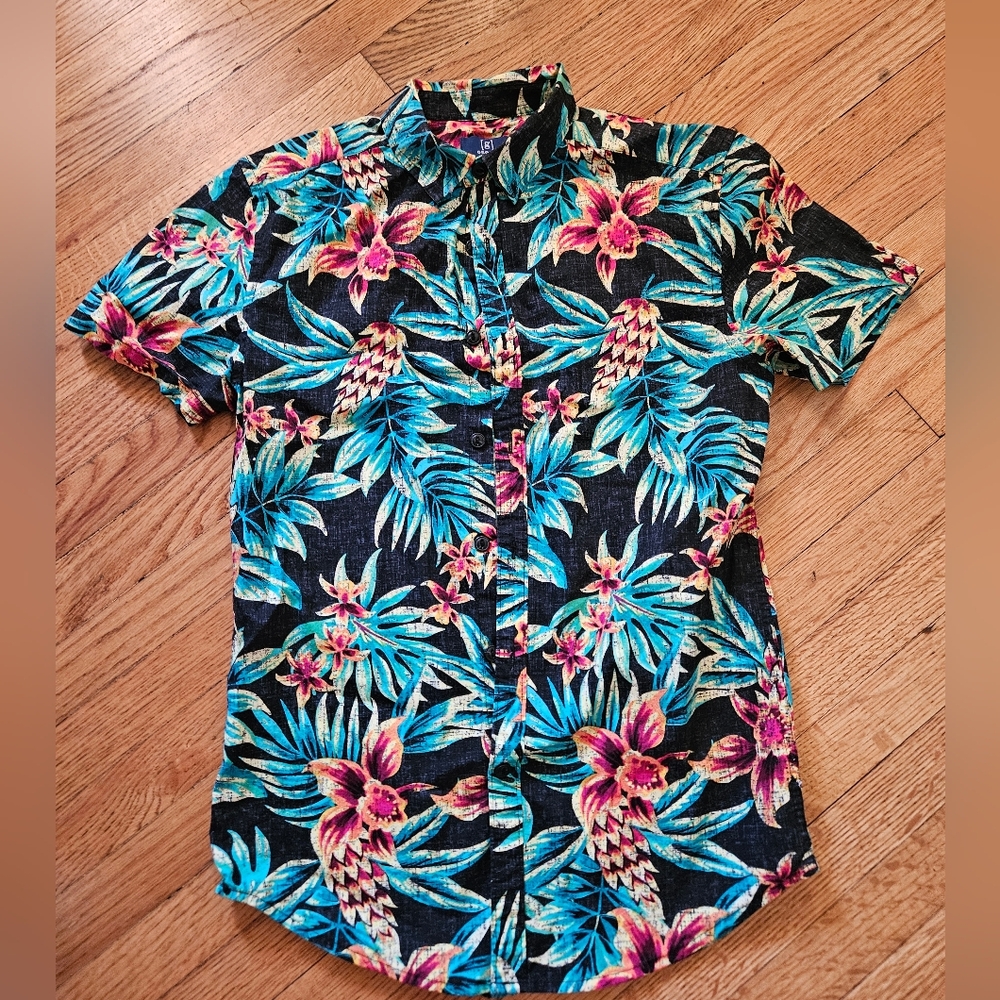 George Men's Black Floral Button Down Shirt